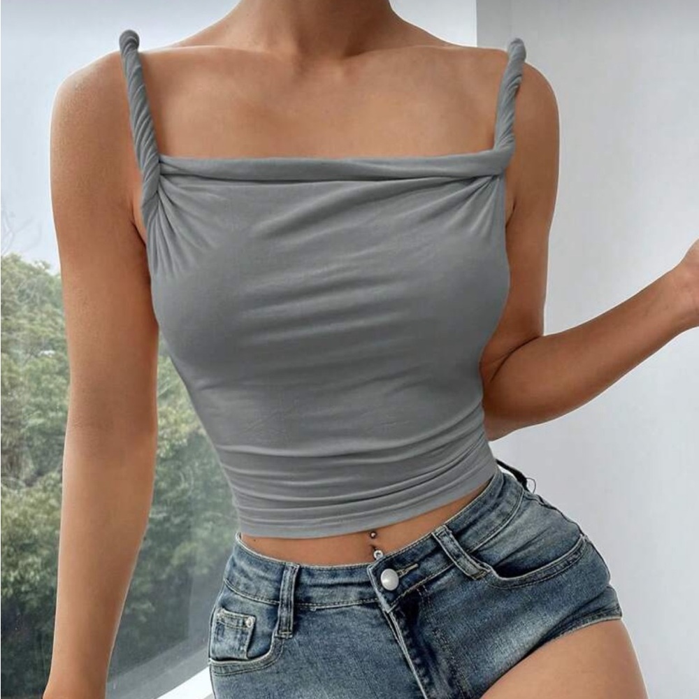 NWOT - Rouched Grey Tank Top - Picture 2 of 9